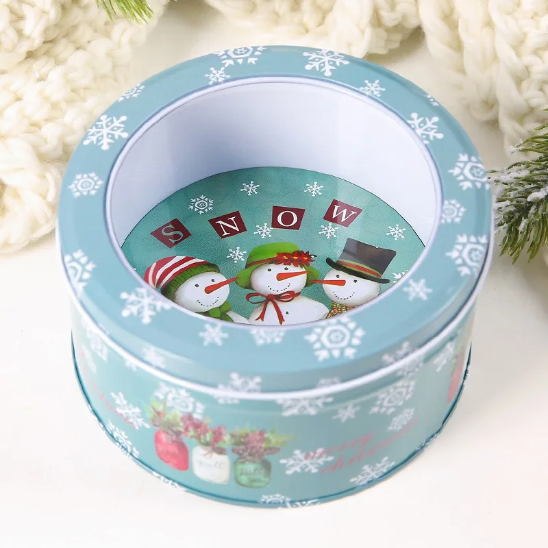 Metal Round Christmas Gift Box Christmas Decorative Jar Cookie Candy Tins Home Storage Containers Festival Gifts Decoration Sto