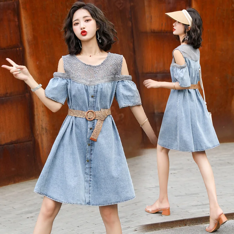 

Computer Cable Lock Women's Summer Thin Ozhouzhan 2019 New Style Loose-Fit Slimming Waist Hugging Lace Hollow out off-Shoulder A
