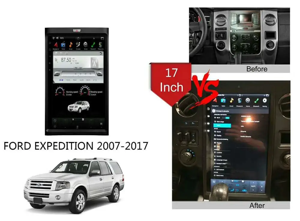Top 17 Inch Tesla Style Vertical Screen Car DVD Player GPS Navigation For Ford Expedition 2007+ Auto Radio Stereo Player Headunit 0 Top 17 Inch Tesla Style Vertical Screen Car DVD Player GPS Navigation For Ford Expedition 2007+ Auto Radio Stereo Player Headunit 0
