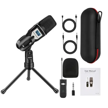 

USB Sound Card UHF Wireless Microphone with Tripod for Audio Computer Karaoke Live Broadcasting LFX-ING