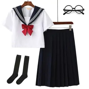 

Girls Japanese JK Uniform Skirt Sailor Dress Long Sleeve Student Suit Elder Girls School Uniform Cosplay Party Costume