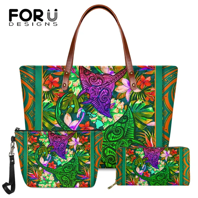 $US $38.63 FORUDESIGNS Women Handbag Shoulder Bags Hawaiian Floral And Shark Print Fashion Female Soft Tote Bag Pu Leather Purse Sac A Main