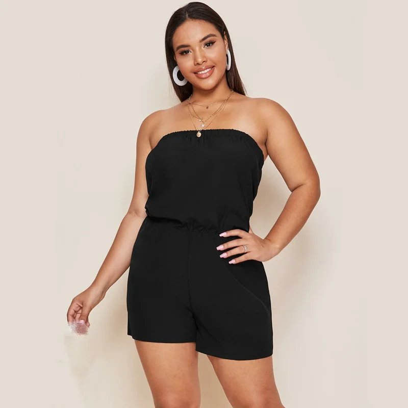 

Casual Tube Top Playsuits Women One-piece bodysuits Shorts Summer 2XL To 7XL Oversized High Waist Jumpsuits Rompers T1223