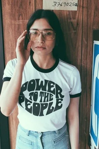 Женская одежда в винтажном стиле футболка с надписью Power To The People летняя
