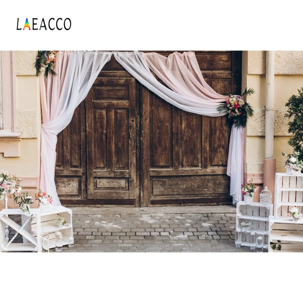 Laeacco Wedding Photophone Old Wooden Board Pink Curtain Photo Backgrounds Photography Backdrops Birthday Party For Baby Shower |