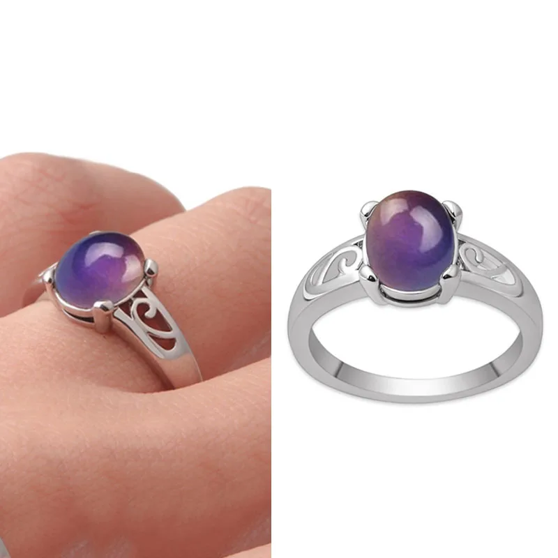 Unique Temperature Change Color Discoloration Mood Oval Finger Ring Changing Sensing for Women Men Party Fashion Jewelry | Украшения и