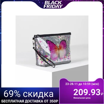 

Cosmetic bag, zip compartment, with handle, black / silver