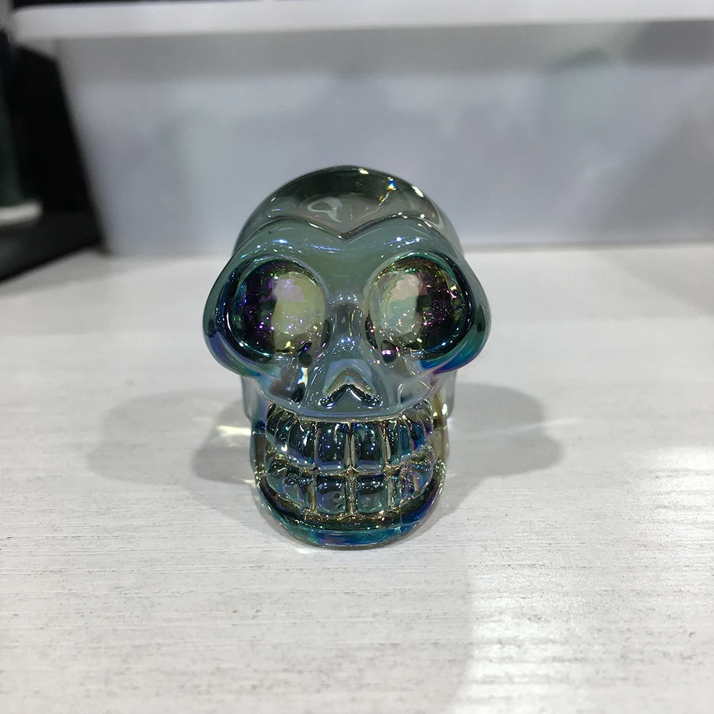 

1pc Glass Skull Polished Statue Color Glaze Crafts Halloween Party Home Decor Gifts Game Supplies approx 37mmx51mmx43mm