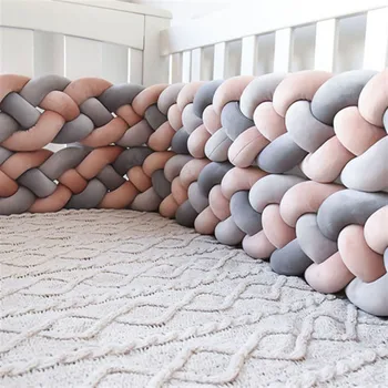 

200cm Baby Bed Bumper Four Ply Knotted Braid Bumper Baby Crib Protector Infant Knot Pillow Cushion Bumper