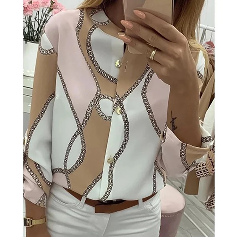 Chain Print Women's Blouse Shirt Button Long Sleeve Fashion Woman Blouses Womens Tops and Blouse Ladies Top Female 5XL