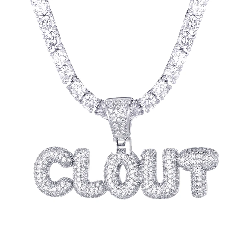 Хип хоп Bling CZ Iced Out plout письмо кулон и ожерелья для мужчин рэппер ювелирные изделия с теннисной цепочкой - Окраска металла: Silver