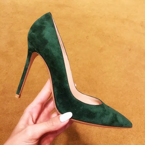Green 8cm Heels Veowalk Dark Green Flock Women Stilettos High Heels Elegant Ladies Ponited Toe Fashion Pumps Party Wedding Dress Shoes Customize - Цвет: Green 8cm Heels