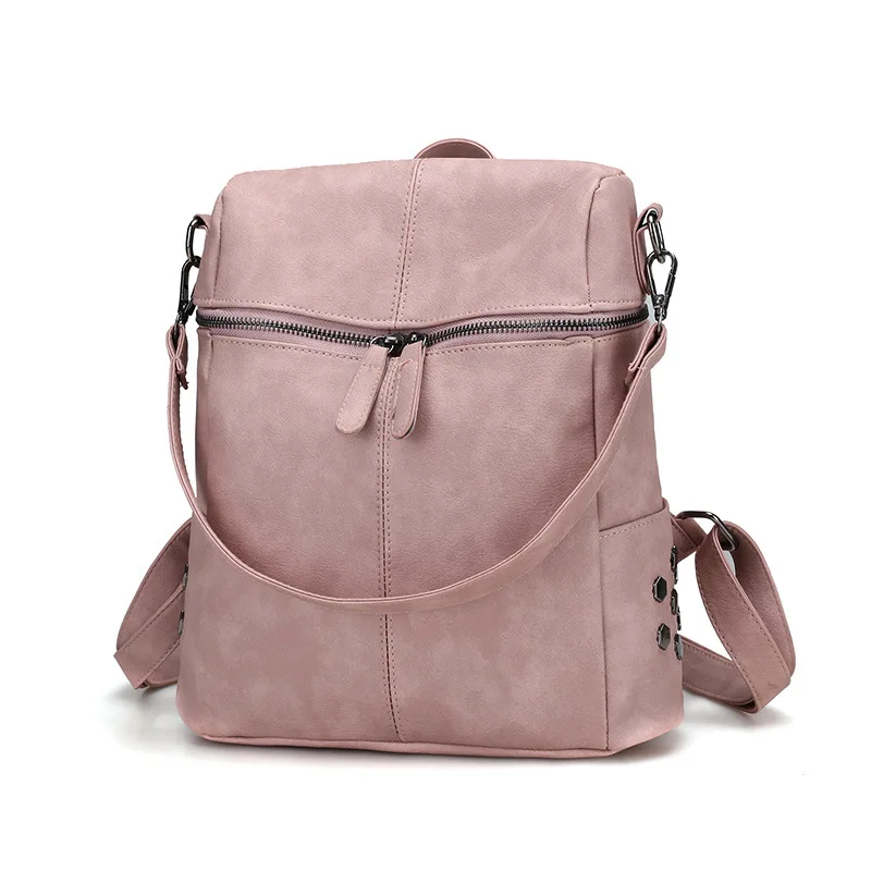 WEIXIER рюкзак с заклепками женский из искусственной кожи рюкзаки для девочек-подростков школьные сумки Модные Винтажные однотонные черные сумки на плечо LY-71 - Цвет: Розовый