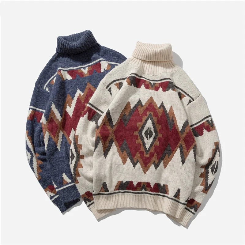 Turtleneck Men's Sweater New Winter Autumn Fashion Print Argyle Knitted Sweaters Casual Loose Vintage Pullovers for Young Men Turtleneck Men's Sweater New Winter Autumn Fashion Print Argyle Knitted Sweaters Casual Loose Vintage Pullovers for Young Men