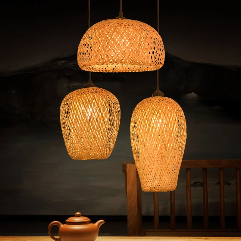 

Retro Bamboo Weaving LED Hanging Lamp Art Handmade Lantern Chandeliers Vintage E27 Dining Room Cafe Decor Pendant Lights Fixture