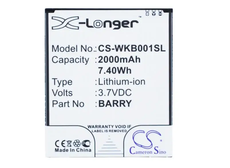 Batteria Cameron Sino 2000Mah Per Wiko Barry Barry Dual Sim Barry Mobile, Batteria Per Smartphone