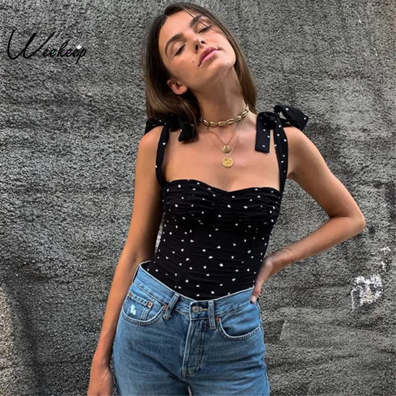 

Weekeep Women Sexy Black Printed Camis Summer High Street Bodycon Camisole Tops