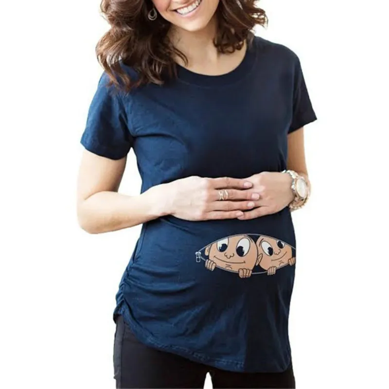 Летняя футболка для беременных с коротким рукавом женская одежда для беременных на молнии с принтом близнецов Большие размеры, S-3XL забавная футболка футболки