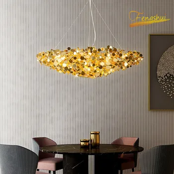 

Modern Luxury Crystal LED Pendant Lamp Nordic Golden Luster Wrought Iron LOFT Pendant Light Hotel Villa Bedroom Living Room Lamp