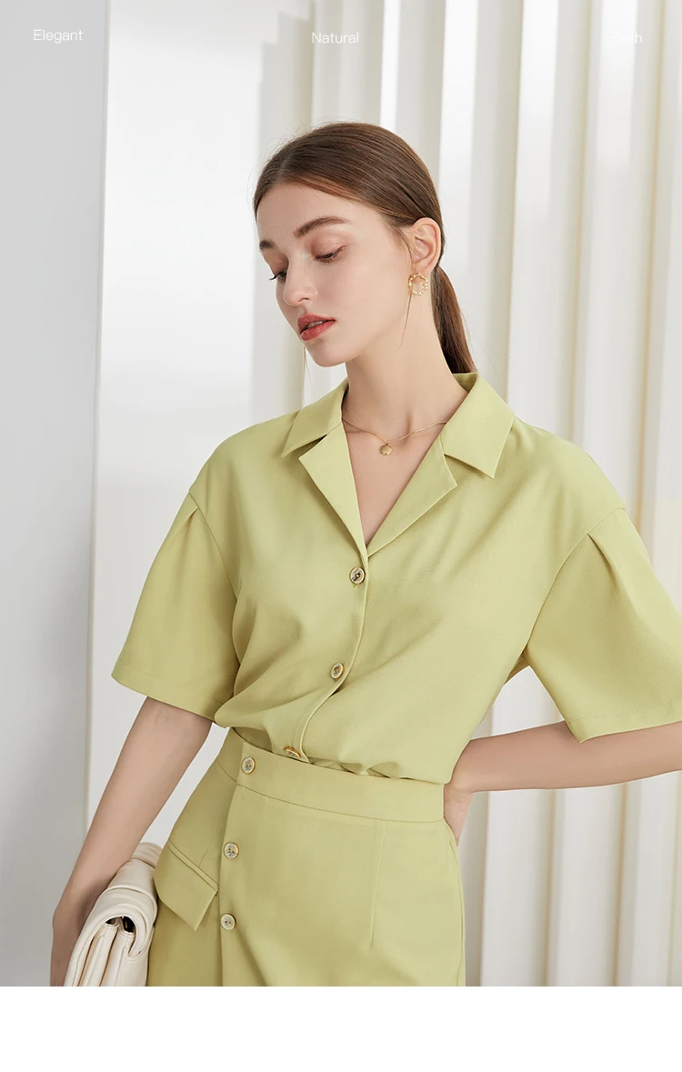 FSLE Office Lady Classic Free Easy Casual Green Suit Collar Shirt 2021 Summer New Skirt Polyester Suit For Women Clothes plus size jogger set
