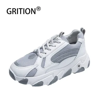 

GRITION Women Sport Shoes Breathable Increase Height Lightweight Thick Bottom Non-slip Casual Lace Fashional Design Daddy Shoes
