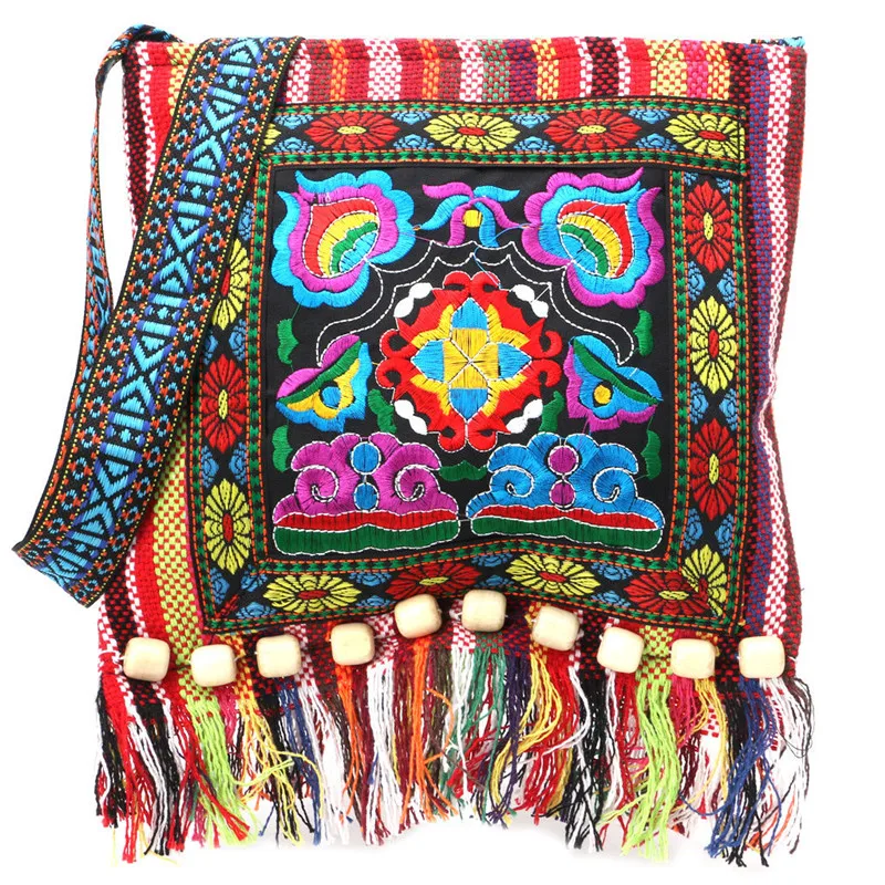 Hmong винтажная Этническая сумка на плечо, вышивка, бохо хиппи-кисточка, сумка-мессенджер, этническая кисточка, сумка через плечо, хиппи Кроссбоди