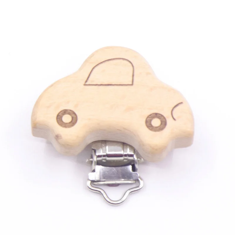 Kwd 9 Cute Style Wood Cartoon Animal Sucker Natural Chain Beech Beech Box Clip Diy Dummy Clip Accessories 5pieces pacifier clip,pacifier chain