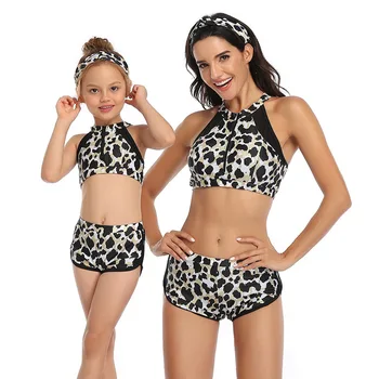 

Leopard Parent-child Swimwear Mid Waiste Bathing Suit for Mom&daughter Sexy Swimsuit Female Beachwear Swimming Bikini Women
