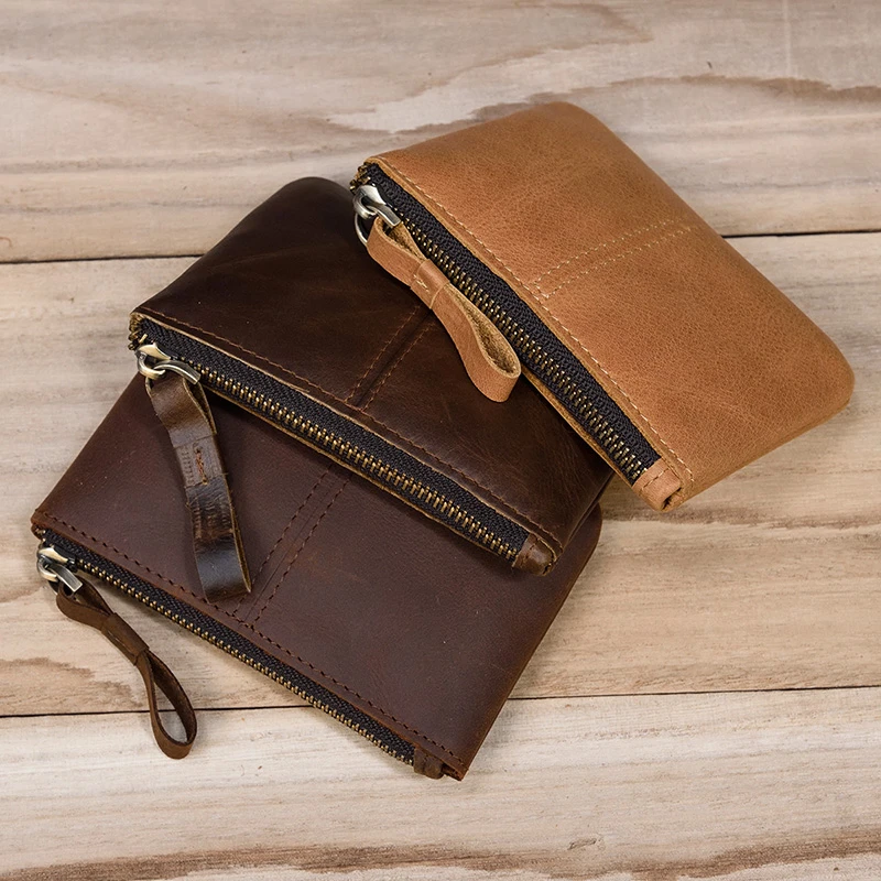 Cartera de auténtica para hombre y mujer, monedero pequeño de cuero de Natural, monedero para tarjetas, cartera de mano|Monederos| - AliExpress