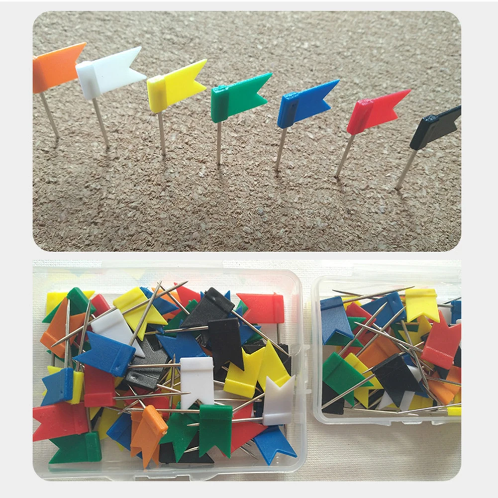 

100 Pcs Flag Push Pins Marker Marking Pins Thumbtack for Notice Cork Board Map