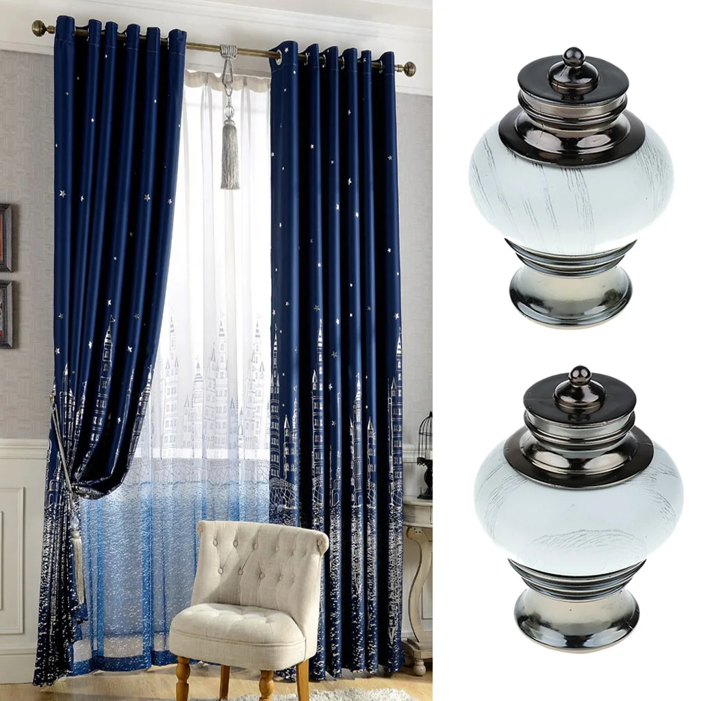 Pair Decorative Window Curtain Rod End Drapery Rail Pole Head Cap fit 28mm Dia. Rods