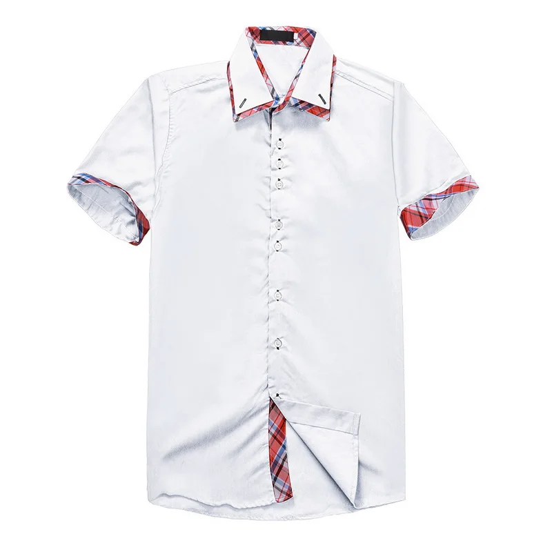 Vogue мужская летняя рубашка с коротким рукавом Тонкая VogueShirt Мужская брендовая клетчатая рубашка в стиле пэчворк Плюс Размер рубашка в офисном стиле
