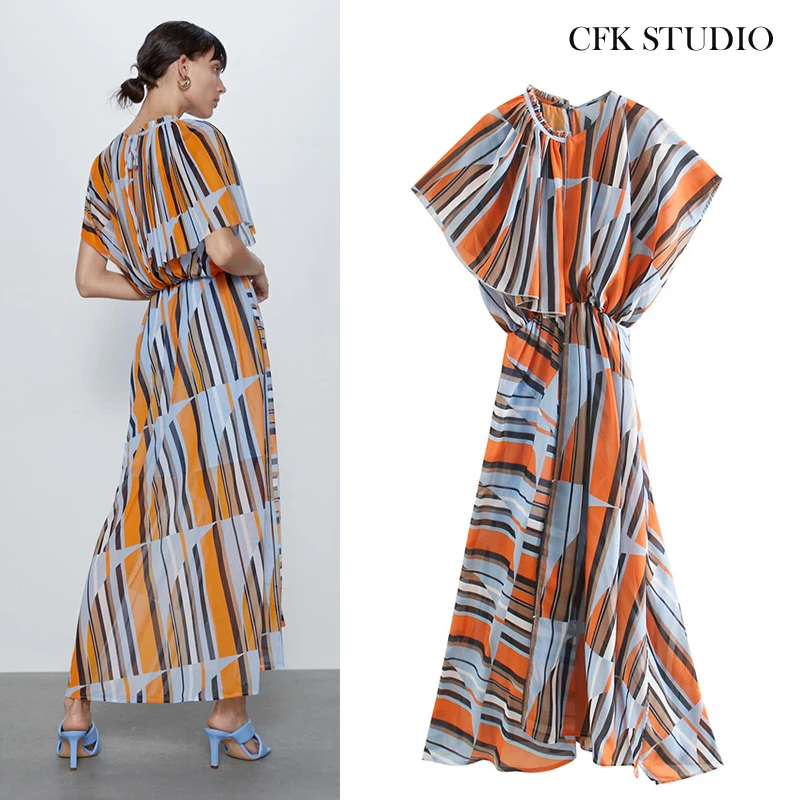 Женское шифоновое платье Mididress винтажное облегающее в разноцветную полоску