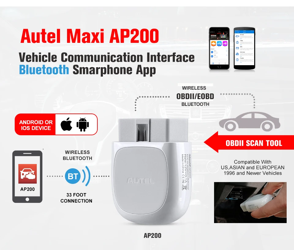 10 шт. Лучшая цена Autel AP200 Bluetooth OBD2 сканер Код считыватель полная система диагностический инструмент AutoVIN EPB BMS SAS TPMS DPF IMMO