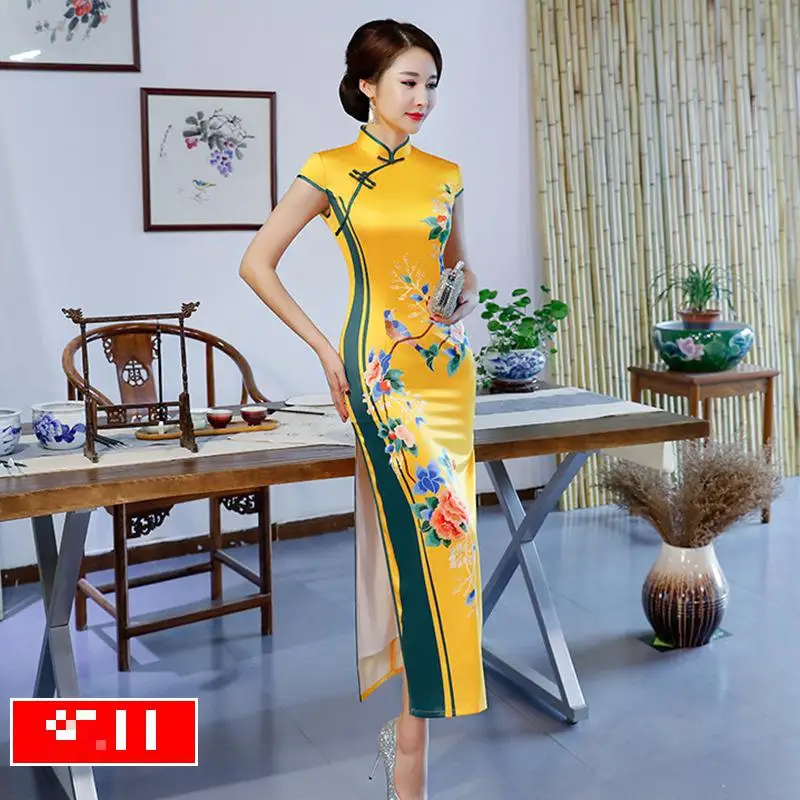 Классическое китайское традиционное Цветочное платье Qipao тонкое сексуальное длинное вечернее платье размера плюс 4xl 5xl Новинка женское платье Cheongsam Vestidos