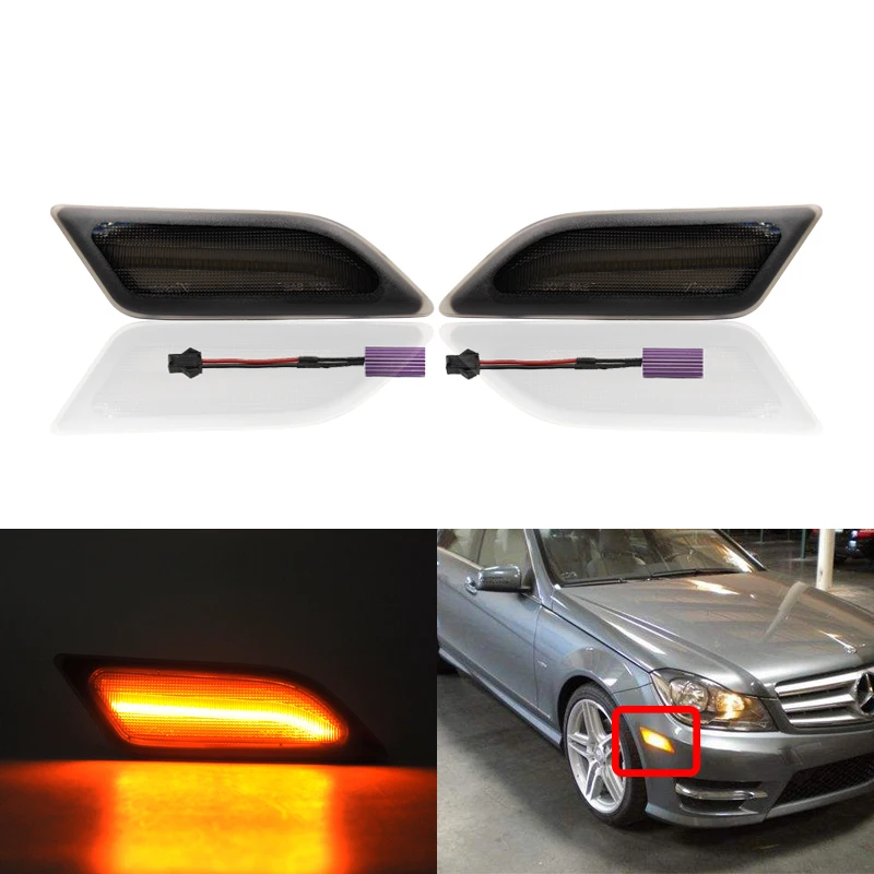 Копченый янтарь передние светодиодные боковые габаритные фонари для Benz W204 c