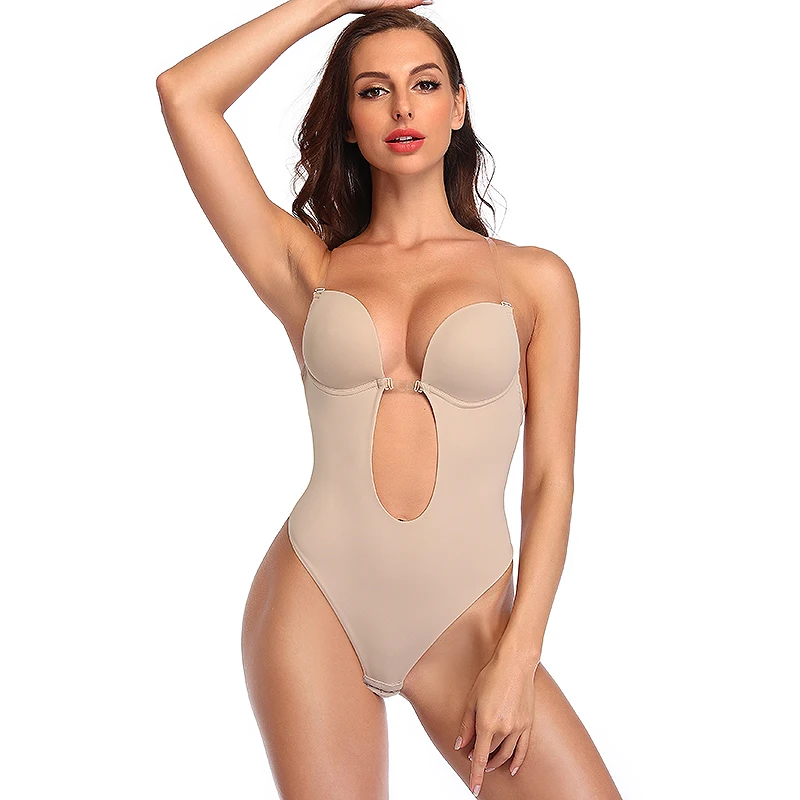 Women Backless Bra Body Shapewear Seamless U Plunge Bodysuit Bridal Thong Shaper Bodysuit Corset for Wedding Slimming Underwear spanx underwear