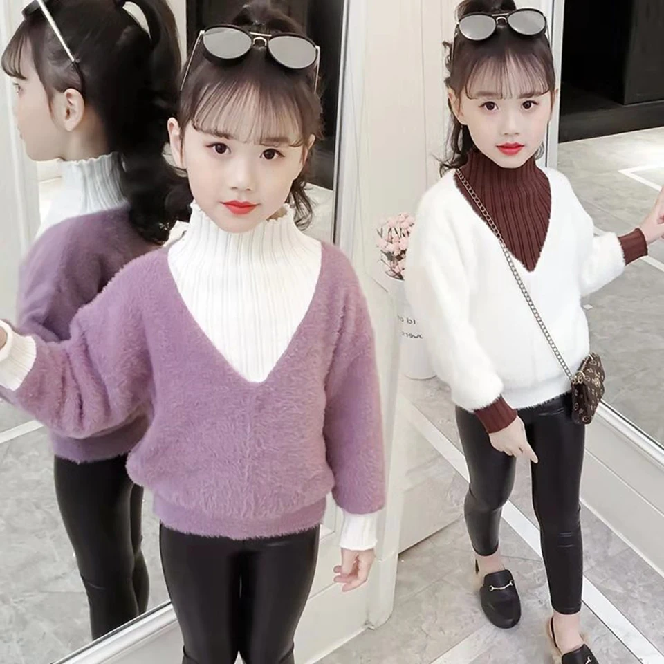 Girls Sweaters Pink/White Color Casual Girls Autumn Winter Outwear Clothes Girls Sweater Age For 3 4 5 6 7 8 9 10 11 12 Years
