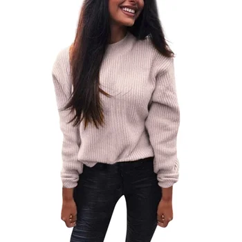 

Autumn Winter Women Solid Color Sweater Slim Long Sleeve Round Collar Knitted Pullovers Tops Sweaters