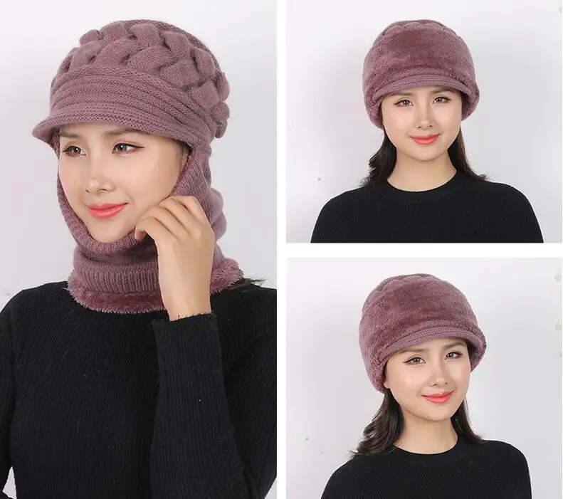 Зимние шапки Скалли Beanies шляпа для мамы Beanies женский шерстяной шарф головные уборы, Балаклава маска Gorras капот твист полосы вязаные шапки