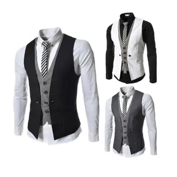 

Men Sleeveless V Neck Single-breasted Slim Gilet Business Suit Top Waistcoat