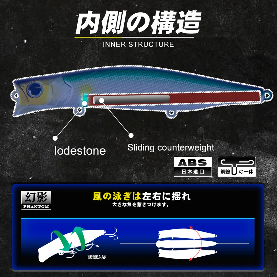 D1 トップウォーターポッパー釣りルアー 100 ミリメートル 13.2 グラム