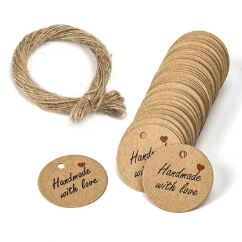 

100Pcs new Handmade with Love Labels Hang Tags Blank Kraft Paper with 20m String Tag Labels Party christmas Favors Gifts