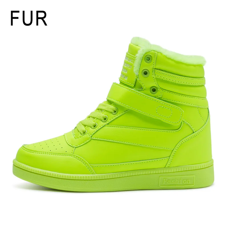 green fur Модные женские ботинки; коллекция года; популярные ботильоны; женские зимние ботинки; ботинки на платформе; теплые меховые кроссовки; женская обувь; зимние ботинки - Цвет: green fur