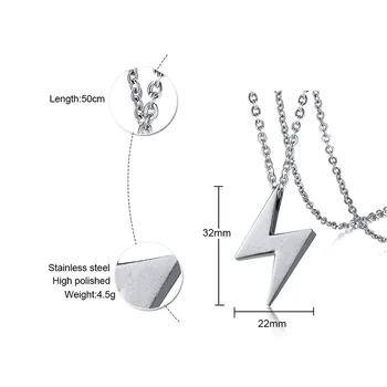 

FXM CCE67 stainless steel necklace hot sell man woman 32mm big lightning steel color gift women Korea style lover free ship