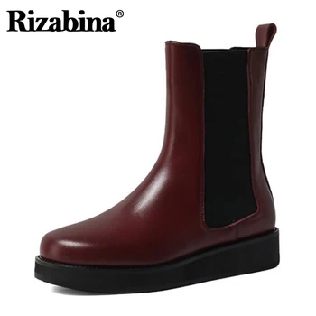 

Rizabina 2021 Fashion Genuine Leather Ankle Boots Women Flat Heel Winter Shoes Woman Part Short Boot Casual Footwear Size 34-39
