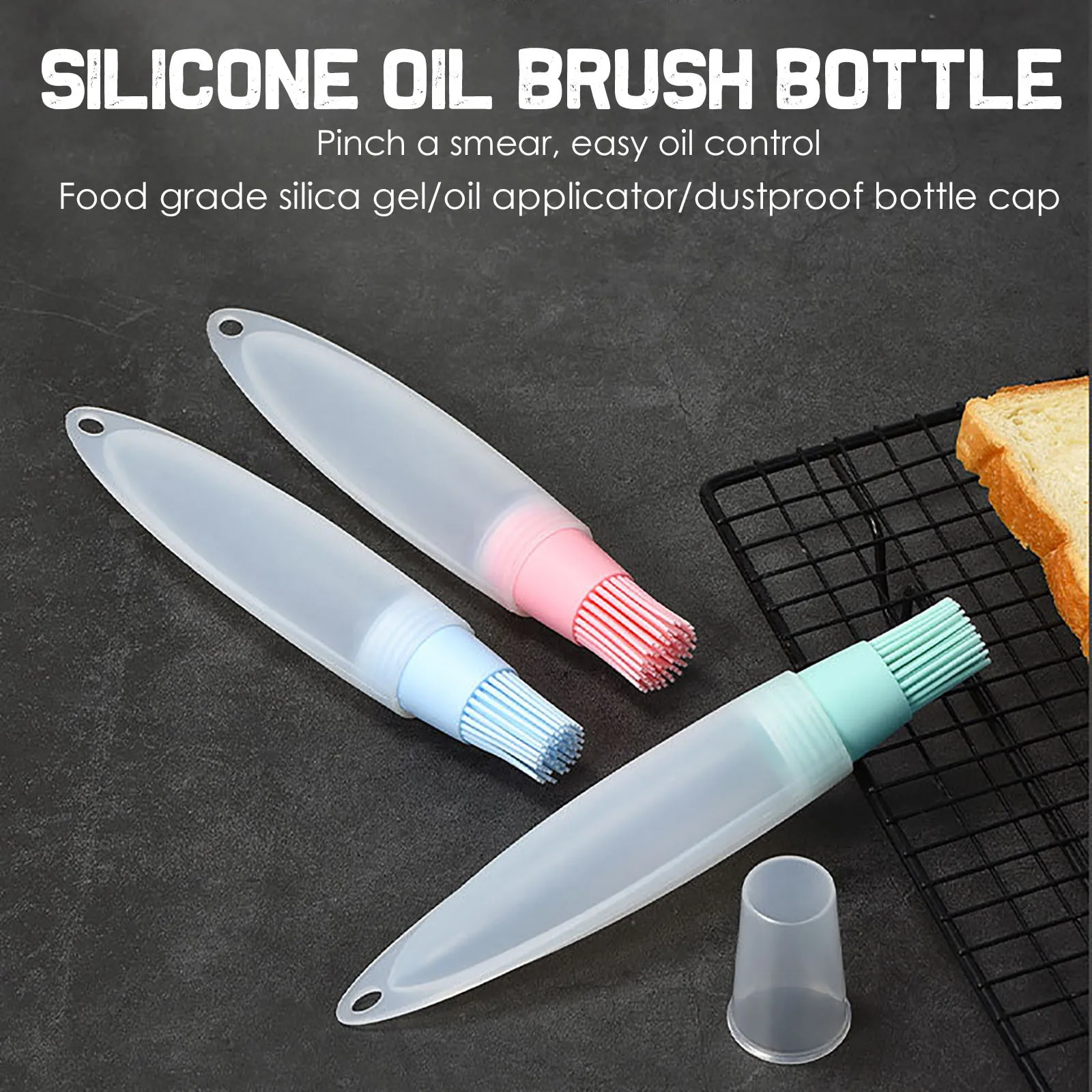 Portable Silicone Oil Bottle With Brush Grill Oil Brushes Liquid Pastry Kitchen Baking Bbq Tool Kitchen Tools For Bbq