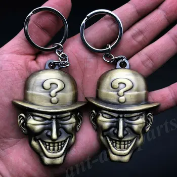 

2pcs Metal Bronze The Riddler Question Mark Mask Batman Keychain Key Ring Chain