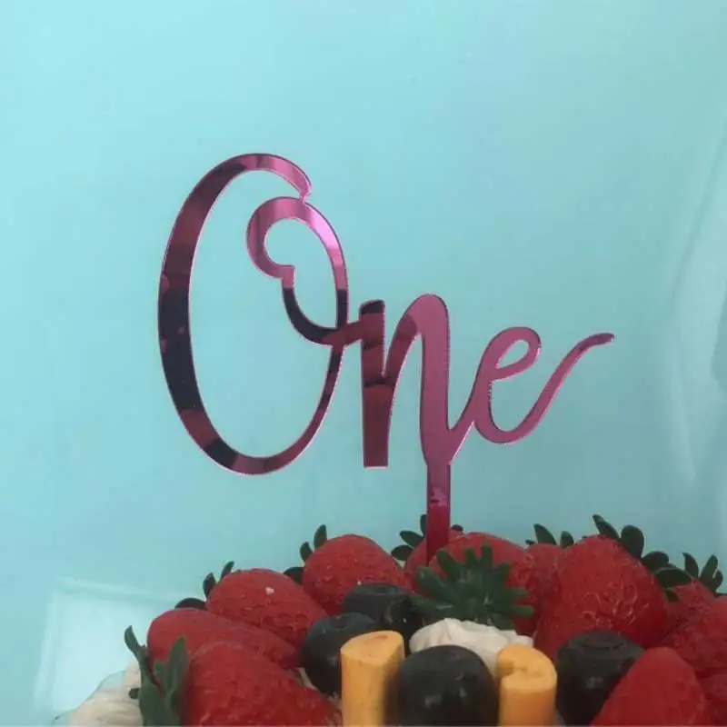 Золотые, розовые акриловые украшения для торта "One", вечерние украшения для детского душа, милые подарки, украшение на День святого Валентина, десерт - Цвет: rose red