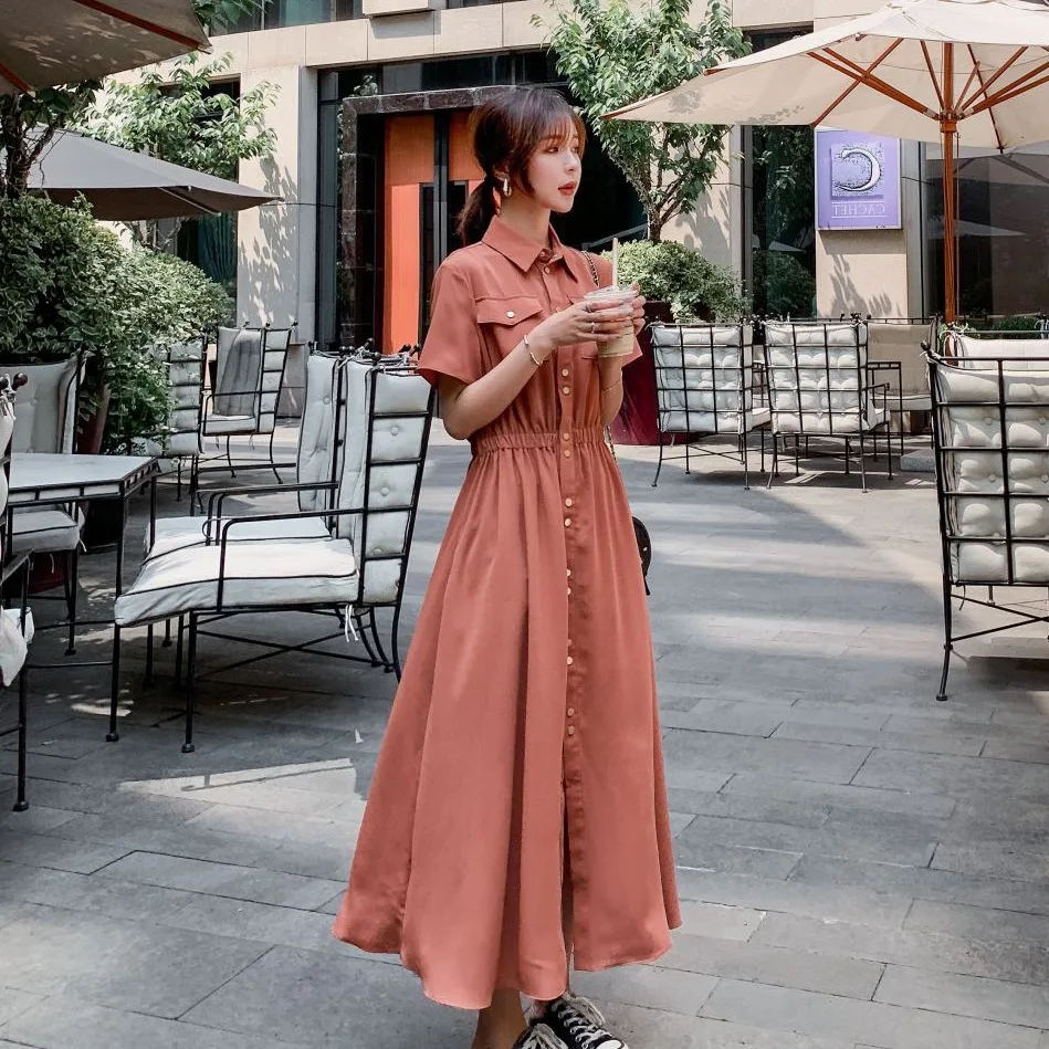 

Photo Shoot CHIC Non-mainstream Young Retro shan hu cheng over-the-Knee Long Fold-down Collar Single Breasted Waist Hugging Big